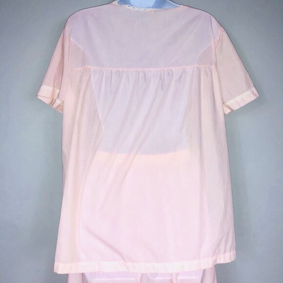 Vintage Komar Womens M Pajama Set Pink White Lace Short Sleeve Top Bottom - Picture 7 of 11
